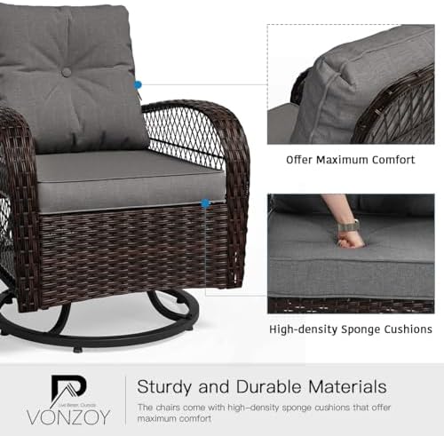 Patio Furniture Set 3 Pieces, Outdoor Swivel Glider Rocker Bistro Set - Image 5