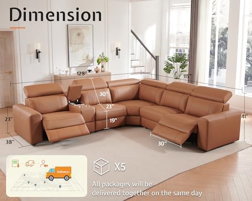 Power Reclining Sectional, Sectional Recliner, Leather Reclining Sectional - Image 2