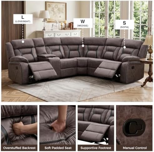 EBELLO Faux Leather Reclining Sectional Sofa Set - Image 3