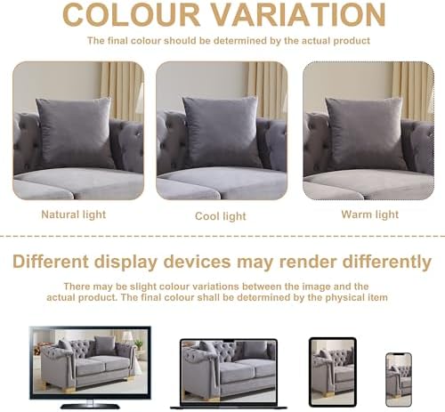 62" Chesterfield Loveseat Grey Velvet Combination Sofa, 2 Cushion Classic 6.5" - Image 5