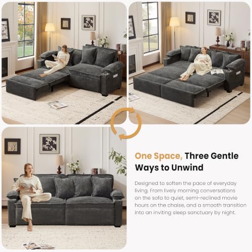 SUNWAVE 90" Sleeper Sofa, 3-in-1 Pull Out Sofa Bed Corduroy Couch Bed - Image 5