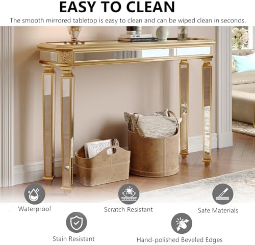 Gold Mirrored Console Table, Modern Luxury Mirror Furniture - Image 2