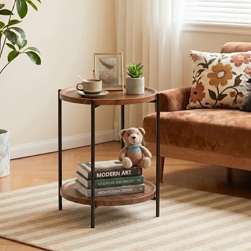 TeoKJ 2 Tier Small Side Table, Folding Round Metal End Table - Image 4