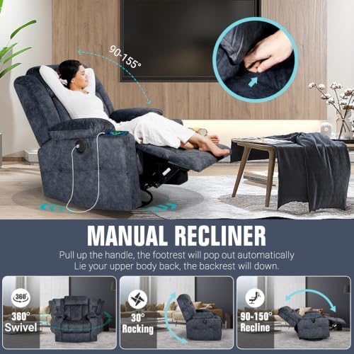 LAFWELL Retro Rocking Recliner Chair, Massage Rocker Recliner Chair - Image 4