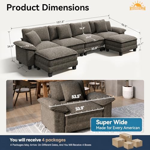 SUNSHINE VALLEY 157.5" U Shaped Modular Cloud Couch Sectional Sofa Ottoman - Image 2