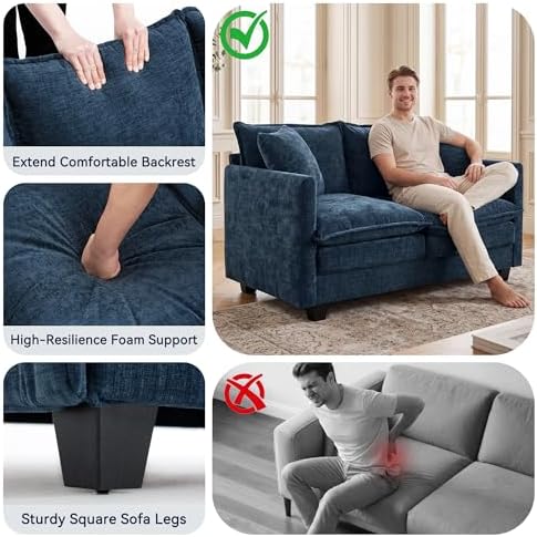 3 Seater Couch & Loveseat Sofa 2 Piece Set, Small 50" Love Seat & 69" Cloud 3 - Image 6