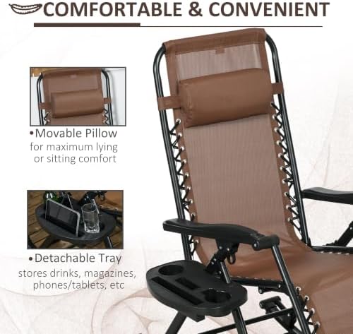 Outsunny Set of 2 Outdoor Rocking Chairs Zero Gravity Lounge Rocker Brown - Image 5