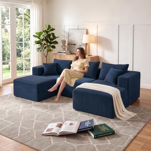 93" U-Shaped Boneless Couch, Corduroy Cloud Couch Sectional by Yimilife