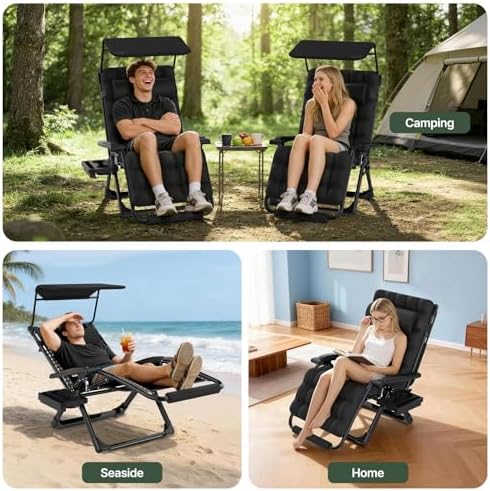 Suteck Zero Gravity Chair with Canopy, 33In XXL Oversized Lounge Chair - Image 4