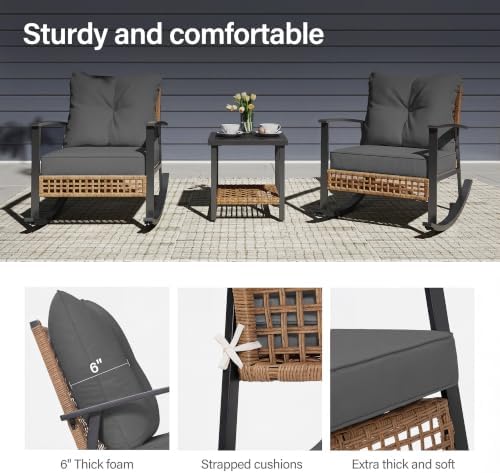 LAUSAINT HOME 3-Piece Rocking Bistro Set, Outdoor Patio Furniture - Image 5