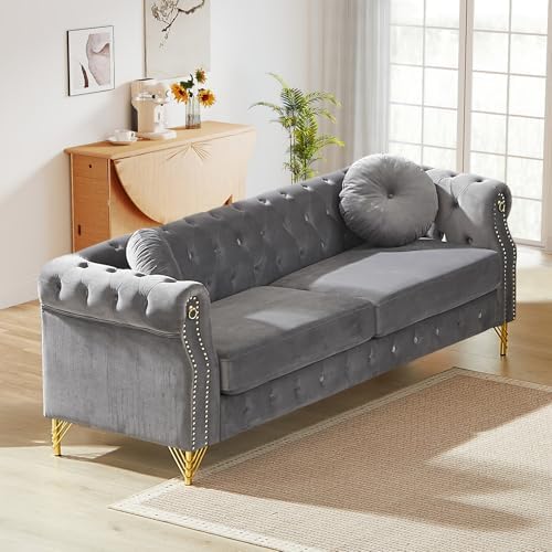 Mid Century Modern Chesterfield Sofa, Upholstered Button Tufted Velvet Couch by JEEOHEY