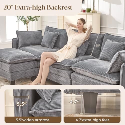 Corduroy Cloud Couch Modular Sectional Sofa, Oversized Deep Seat Modern - Image 3