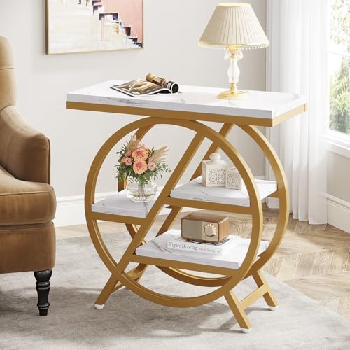 Tribesigns End Table for Living Room, 3-Tier Faux Marble Side Table by Tribesigns