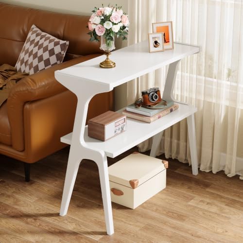 Tribesigns 2-Tier Solid Wood Side Table, Modern White End Table - Image 4
