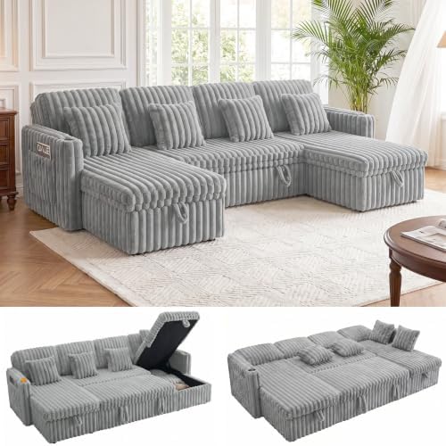 108" U Sectional Sleeper Sofa Pull Out Couch by FOCALSWEET