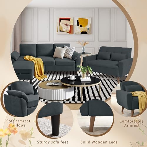 2 Piece Sectional Sofa Set, Movable Ottoman and Loveseat Sofa Set Polyester - Image 4