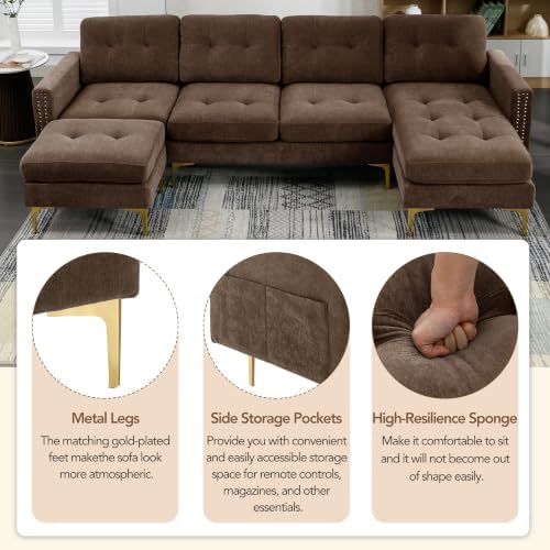 P PURLOVE Velvet Modern Large Sectional Sofa, U Shape Upholstered Couch - Image 6