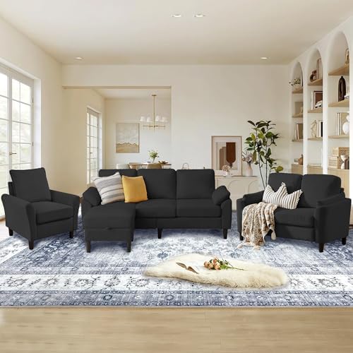 4-Piece Corduroy Sofa Set-L-Shaped Sectional - Image 3
