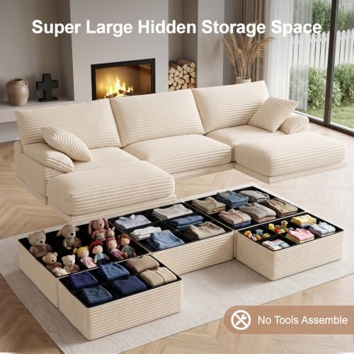 107" Boneless Couch with Storage, 48.6" Extra Deep-High Seat Modular Sectional - Image 4