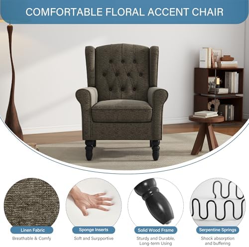 High Back Accent Chairs Set of 2, Wingback Armchair in Fabric - Image 7