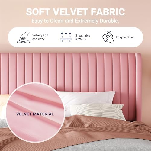 Allewie Full Size Velvet Bed Frame/Vertical Channel Tufted Wingback - Image 6