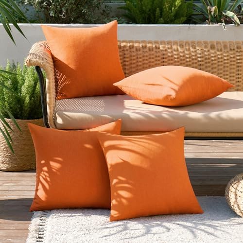 MIULEE Pack of 4 Decorative Outdoor Throw Pillow Covers Linen Waterproof Pillow - Image 2