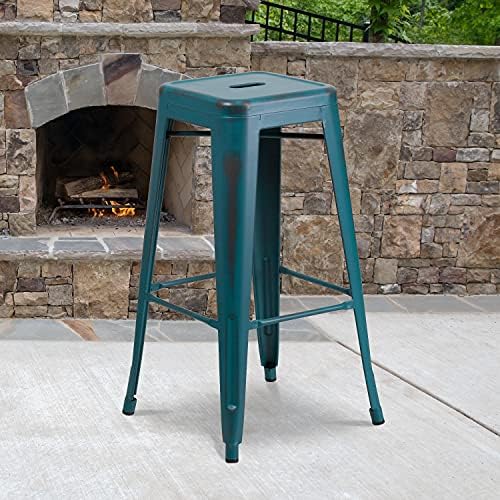 Flash Furniture Kai Commercial Grade 4 Pack 30" High Backless Distressed Kelly - Image 5