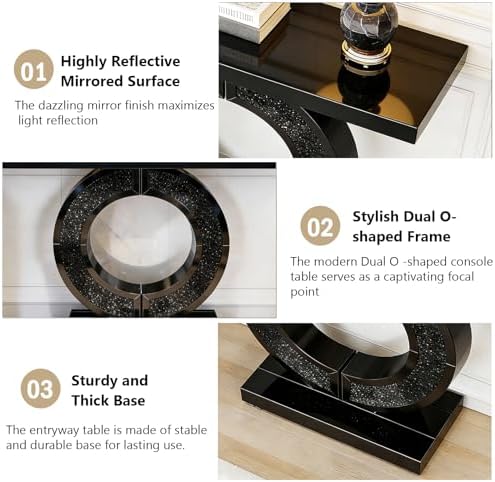 Black Mirrored Console Table, 42.9" Rectangle Sofa Table - Image 6