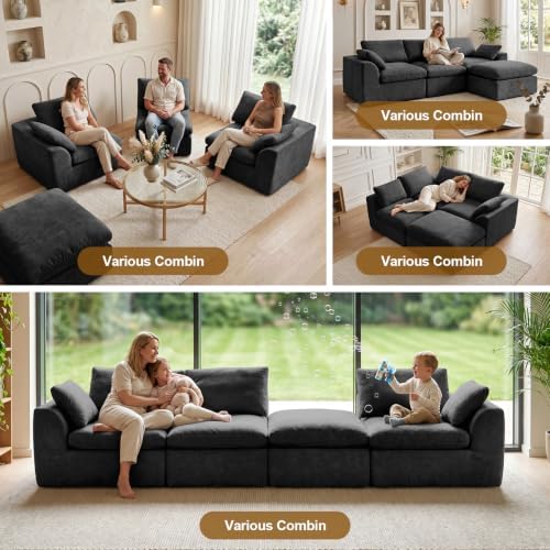 108" Cloud Sectional Couches for Living Room, Oversized Boneless Modular L - Image 3