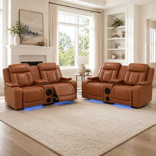 Power Recliner Sofa Set 3 Piece, Leather Reclining Couch by Unknown