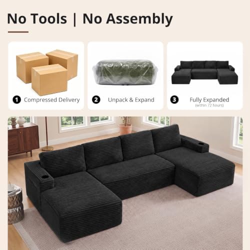 Skepphlay 133" U Shaped Couch, Boneless Sectional Couches - Image 7