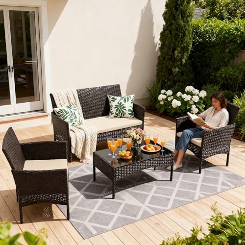 Gotland 4 Pieces Patio Furniture Set, Wicker Outdoor Furniture - Image 2