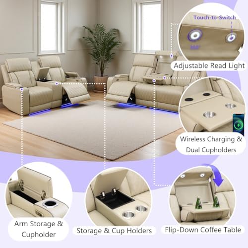 Leather Power Recliner Loveseat, Living Room Furniture Sets, Home Theater - Image 5