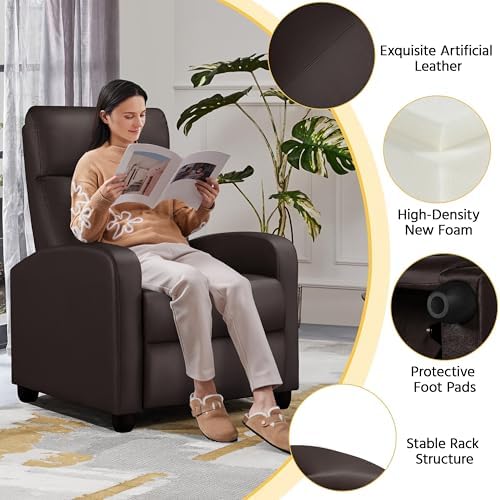 Yaheetech Recliner Chair with 3 Adjustable Angles Living Room Chairs Brown - Image 5