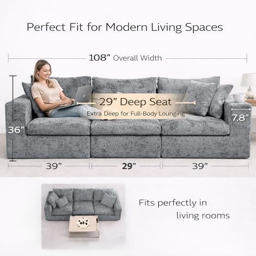 108'' Oversized Modular Sectional Sofa, Deep-Seat Cloud Couch - Image 2