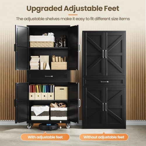 Black Metal Kitchen Storage Pantry Cabinet Rolling Garage Storage Cabinet - Image 6