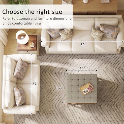 Befurtori Ottoman with Storage Bench, Linen Ottoman Coffee Table Gray Linen - Image 3
