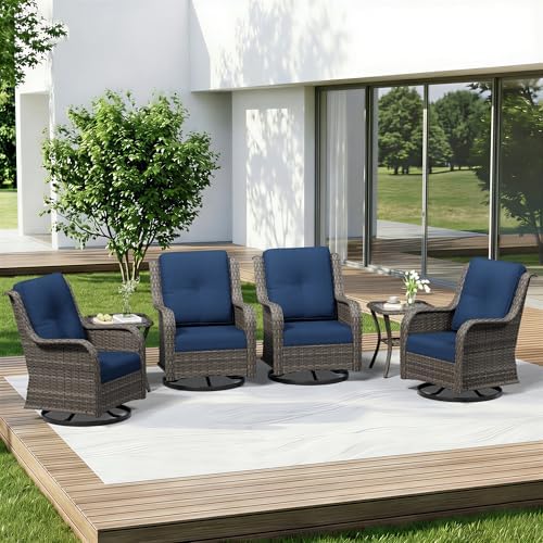 6 Piece Outdoor Wicker Patio Furniture Set, Outdoor Swivel Rocker Patio Chairs by Gardenbee