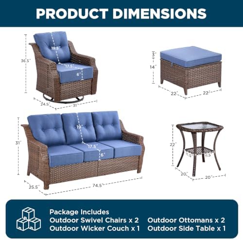 Luxury 6 Pieces Outdoor Patio Furniture Set-All Weather Wicker Outdoor Furniture - Image 2