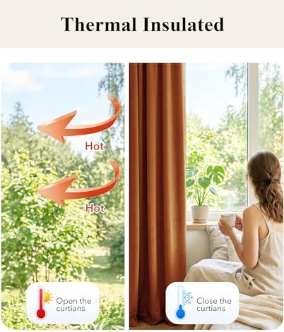 StangH Burnt Orange Velvet Curtains Back Tab Boho Drapes - Image 6