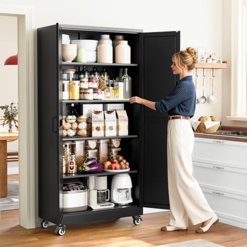 Yizosh 71" Black Metal Office Storage Cabinet, Kitchen Tool Storage Cabinet - Image 2
