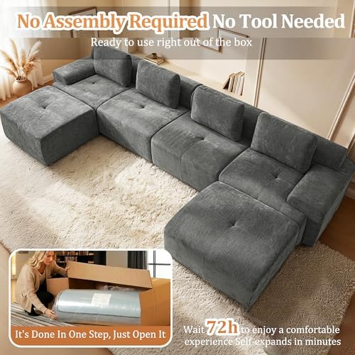159" U Shaped Oversized Boneless Couch, Comfort Cloud Sectional Couches - Image 4