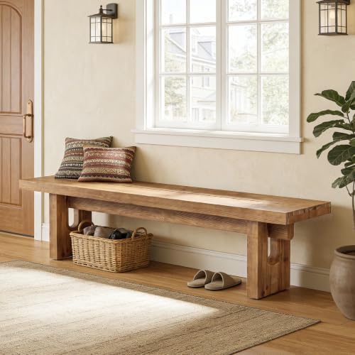 63" Solid Wood Bench, Extra Long Farmhouse Dining Bench - Image 5