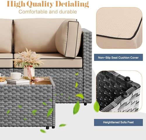 JAMFLY 5-Piece All-Season Wicker Patio Sofa Set - Image 4