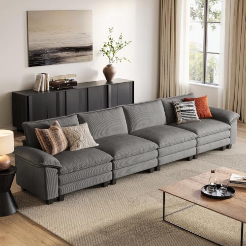 LINSY HOME 157'' Modular Sectional Sofa 4 Seat Couch Corduroy Cloud Couch by LINSYHOME