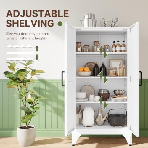 Letaya Metal Storage Cabinet, Small White Kitchen Pantry, - Image 6