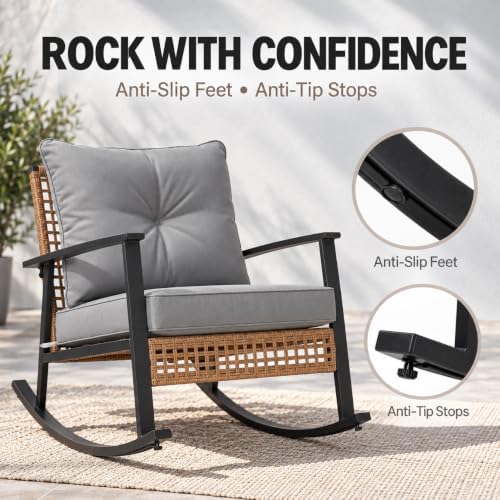 LAUSAINT HOME 3 PCS Wicker Rocking Chair, Outdoor Patio Furniture - Image 6