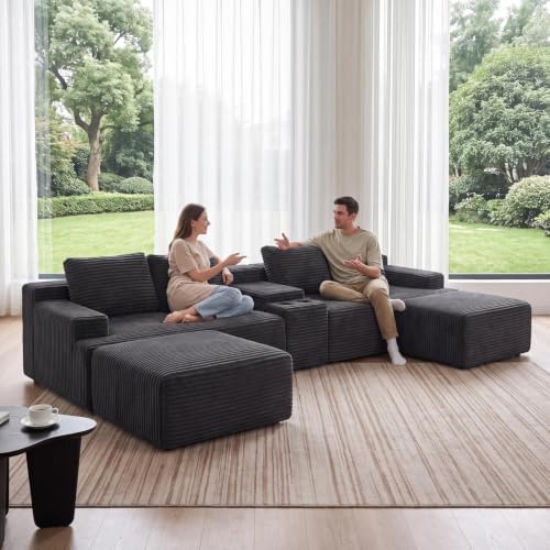 141" Oversized U Shaped Cloud Sectional Boneless Corduroy Sofa Couch - Image 4