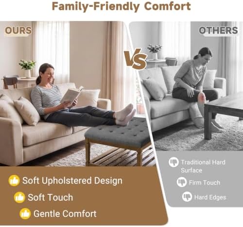 Befurtori Ottoman with Storage Bench, Linen Ottoman Coffee Table, Dark Gray - Image 5