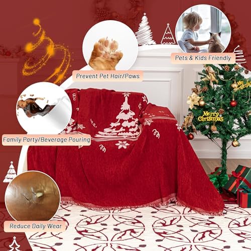 MYSKY HOME Couch Covers for Pets Thick Chenille Christmas Red Sofa Slipcover - Image 2